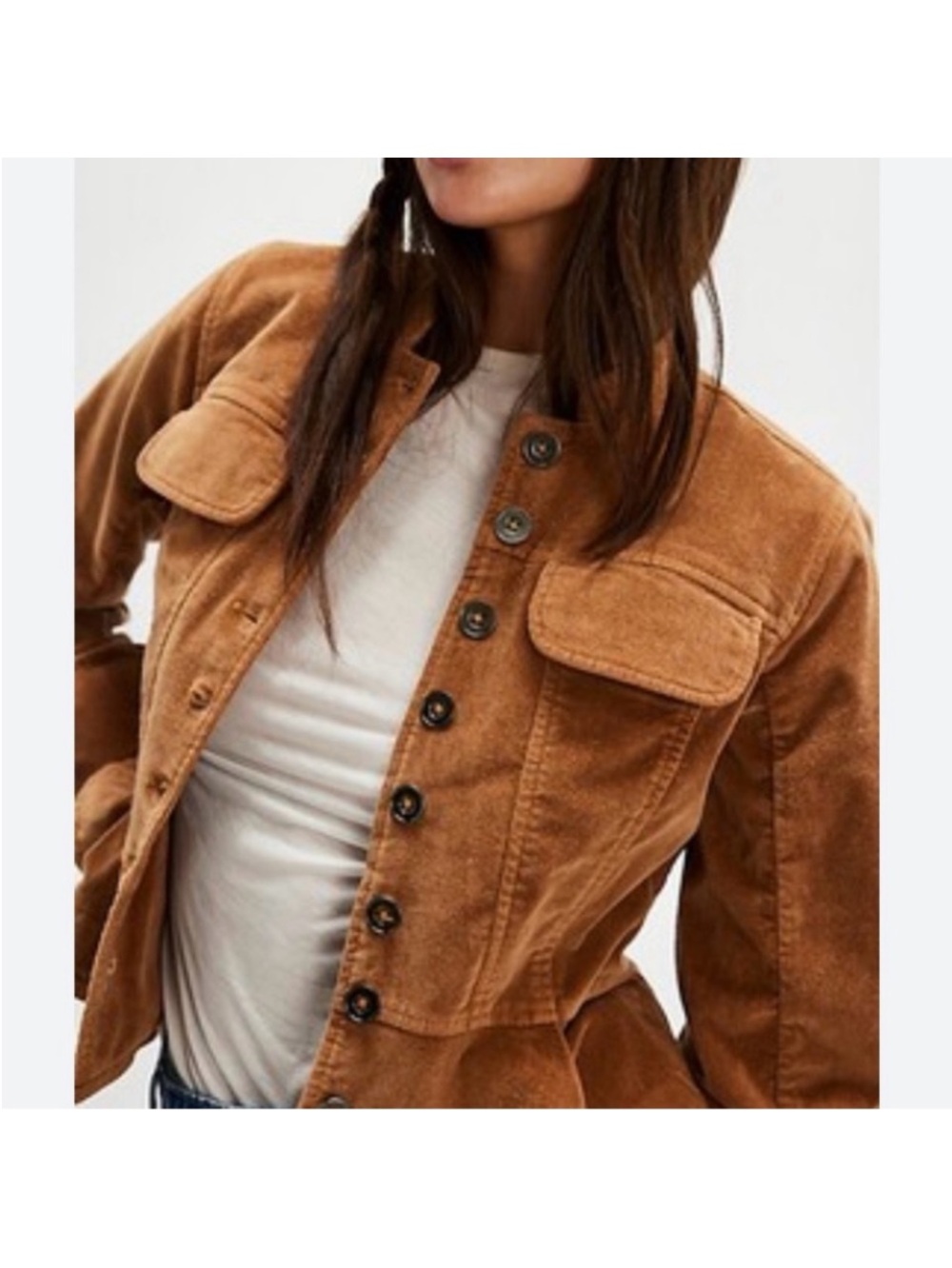Free People Caramel Suede-Style Button Jacket - Picture 4 of 6